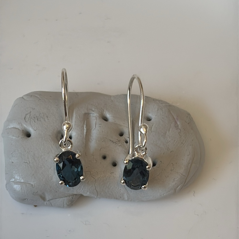 925 Genuine London Blue Topaz Sterling Silver Dangle Earrings - Picture 6 of 6